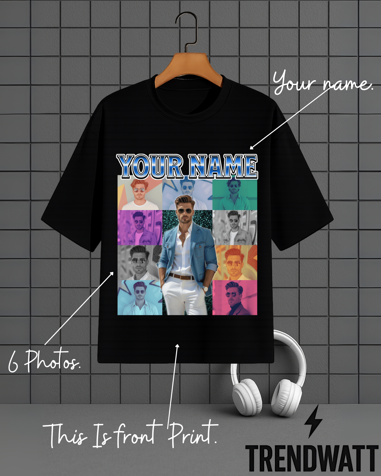 Custom Name & 6 Photos | Personalized T-Shirt
