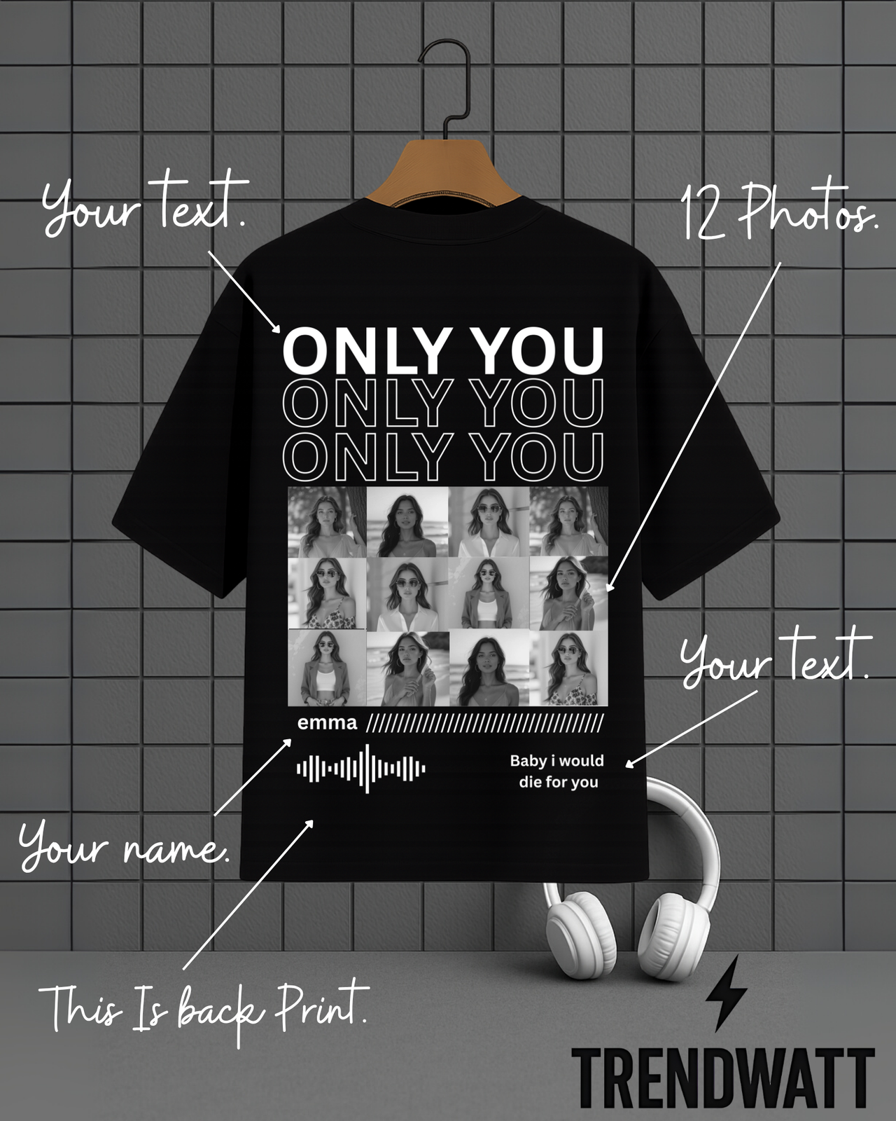 Custom 12 Photos & Text | Personalized T-Shirt