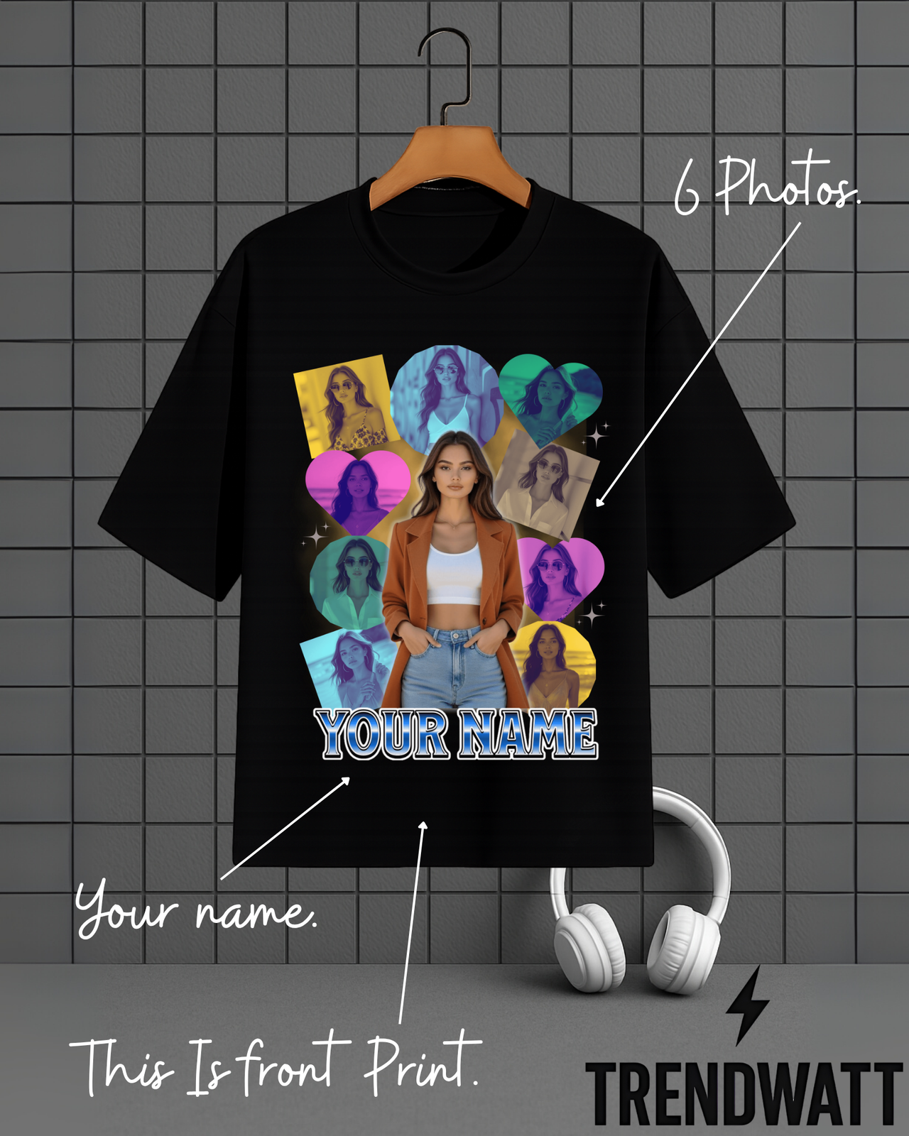 Custom Name & 6 Photos | Personalized T-Shirt