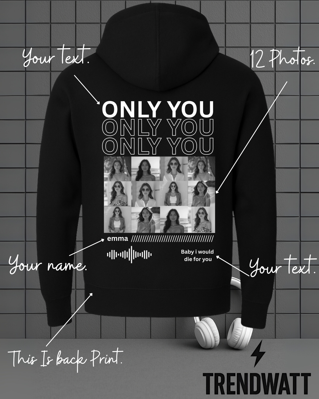 Custom 12 Photos & Text | Personalized Hoodie