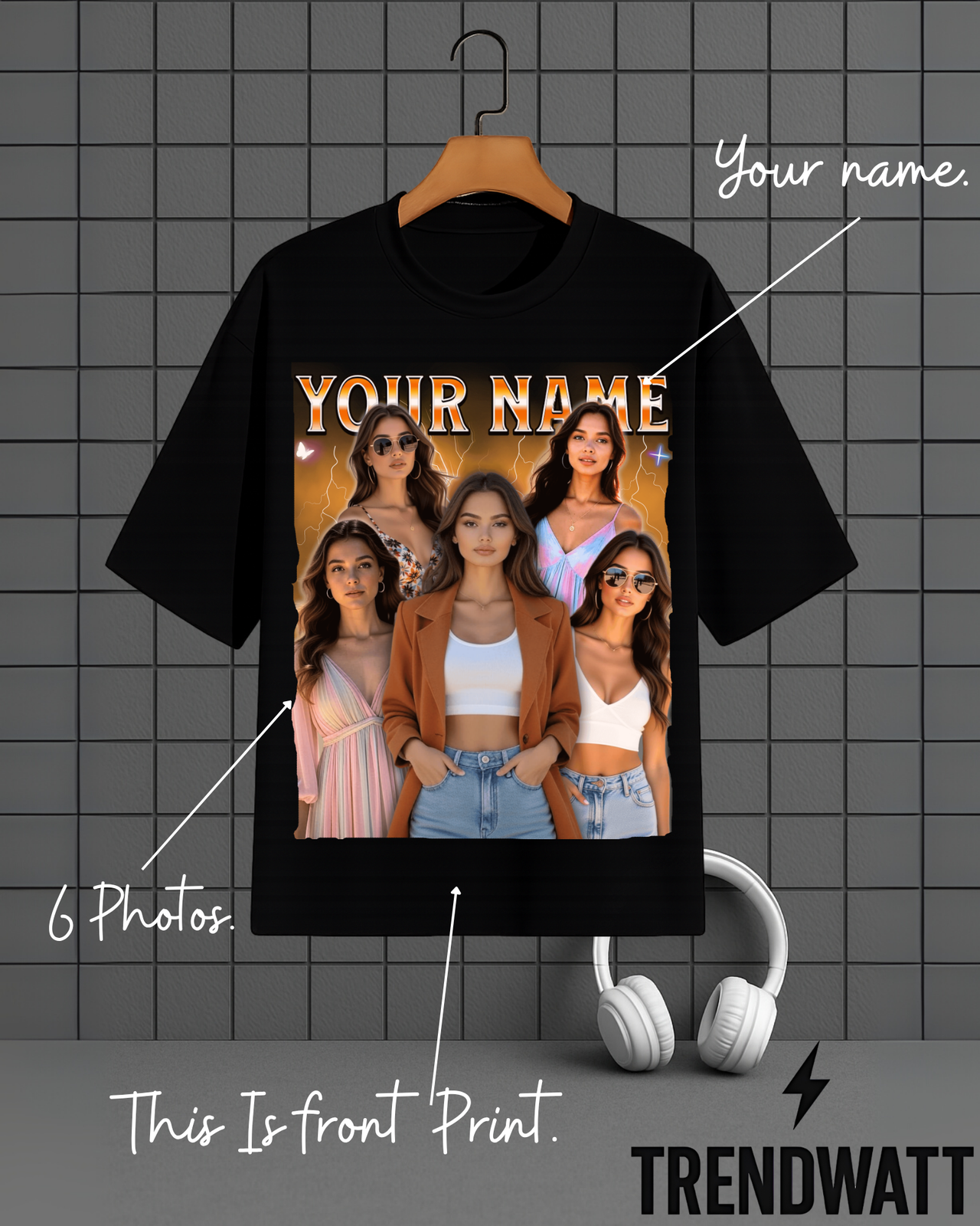 Custom Name & 6 Photos | Personalized Memory T-Shirt