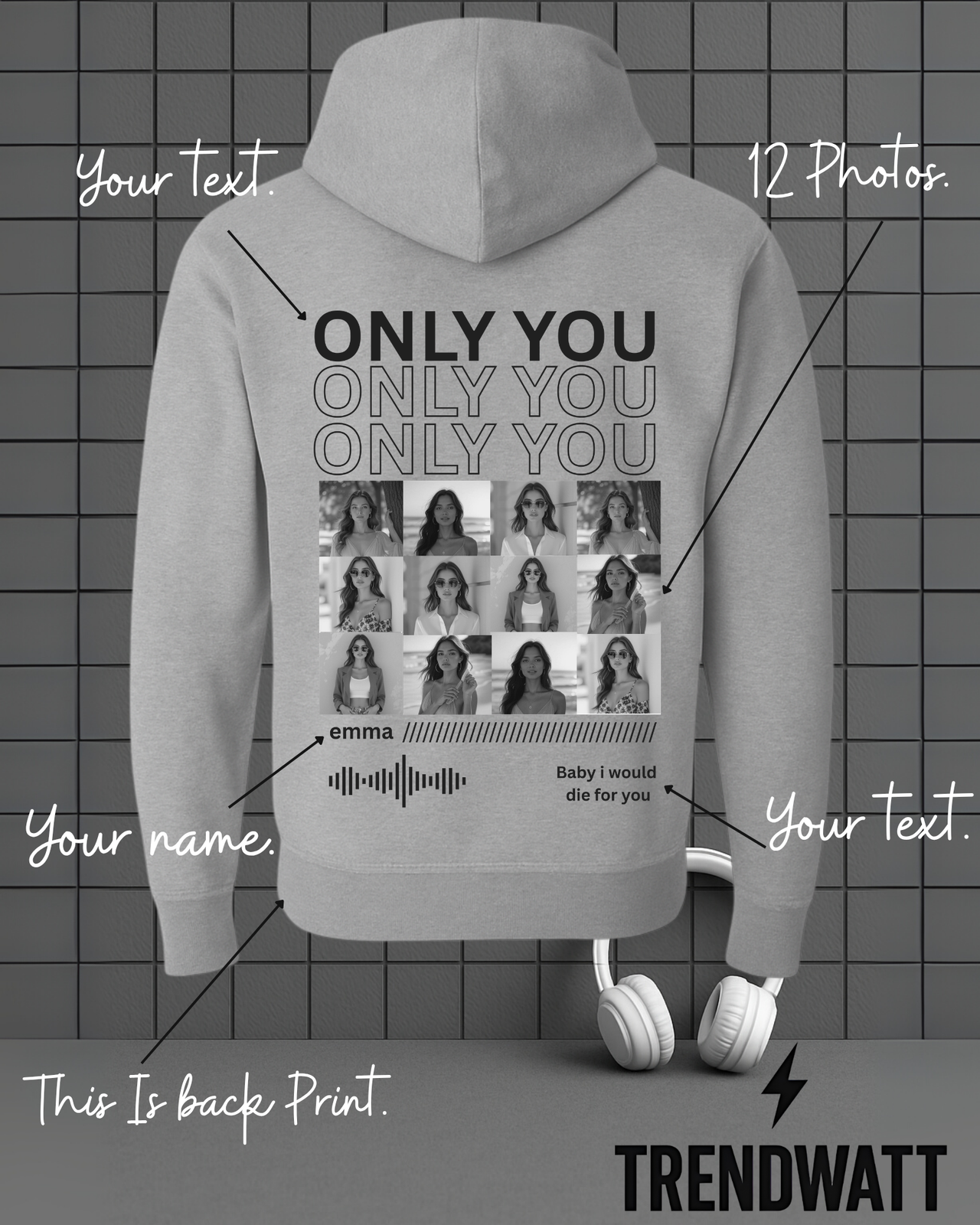 Custom 12 Photos & Text | Personalized Hoodie
