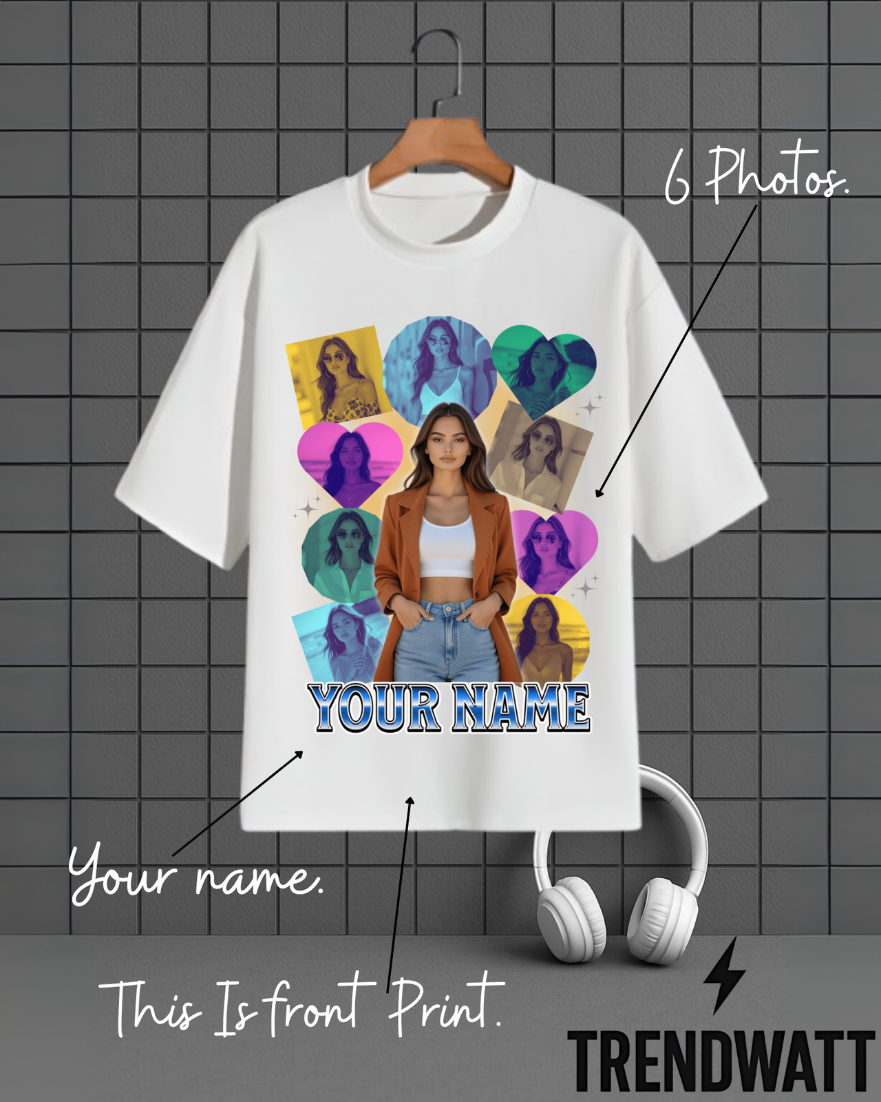 Custom Name & 6 Photos | Personalized T-Shirt