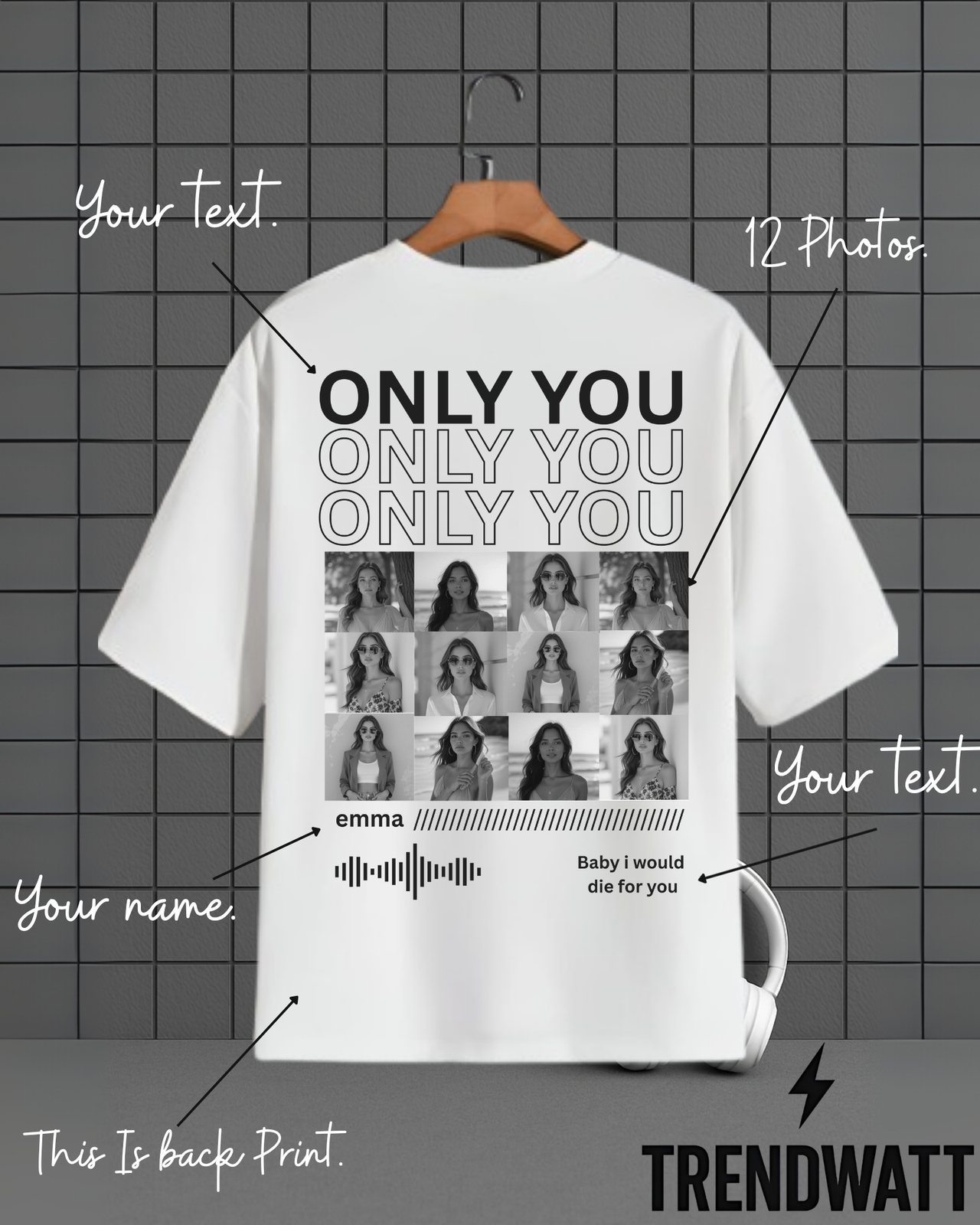 Custom 12 Photos & Text | Personalized T-Shirt