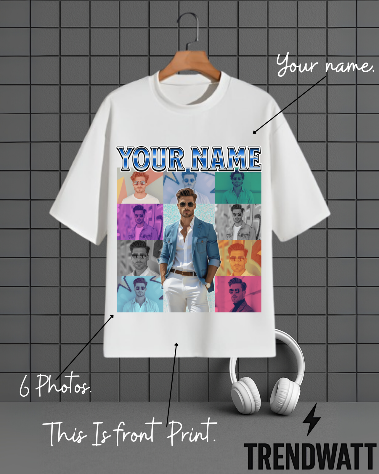 Custom Name & 6 Photos | Personalized T-Shirt