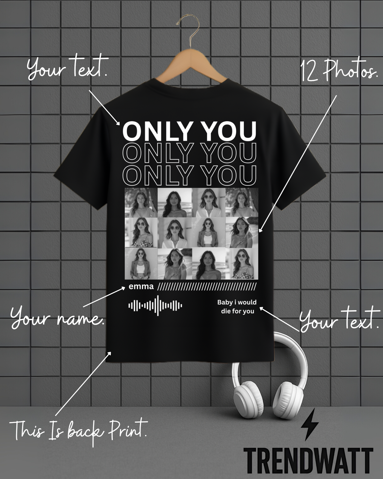 Custom 12 Photos & Text | Personalized T-Shirt