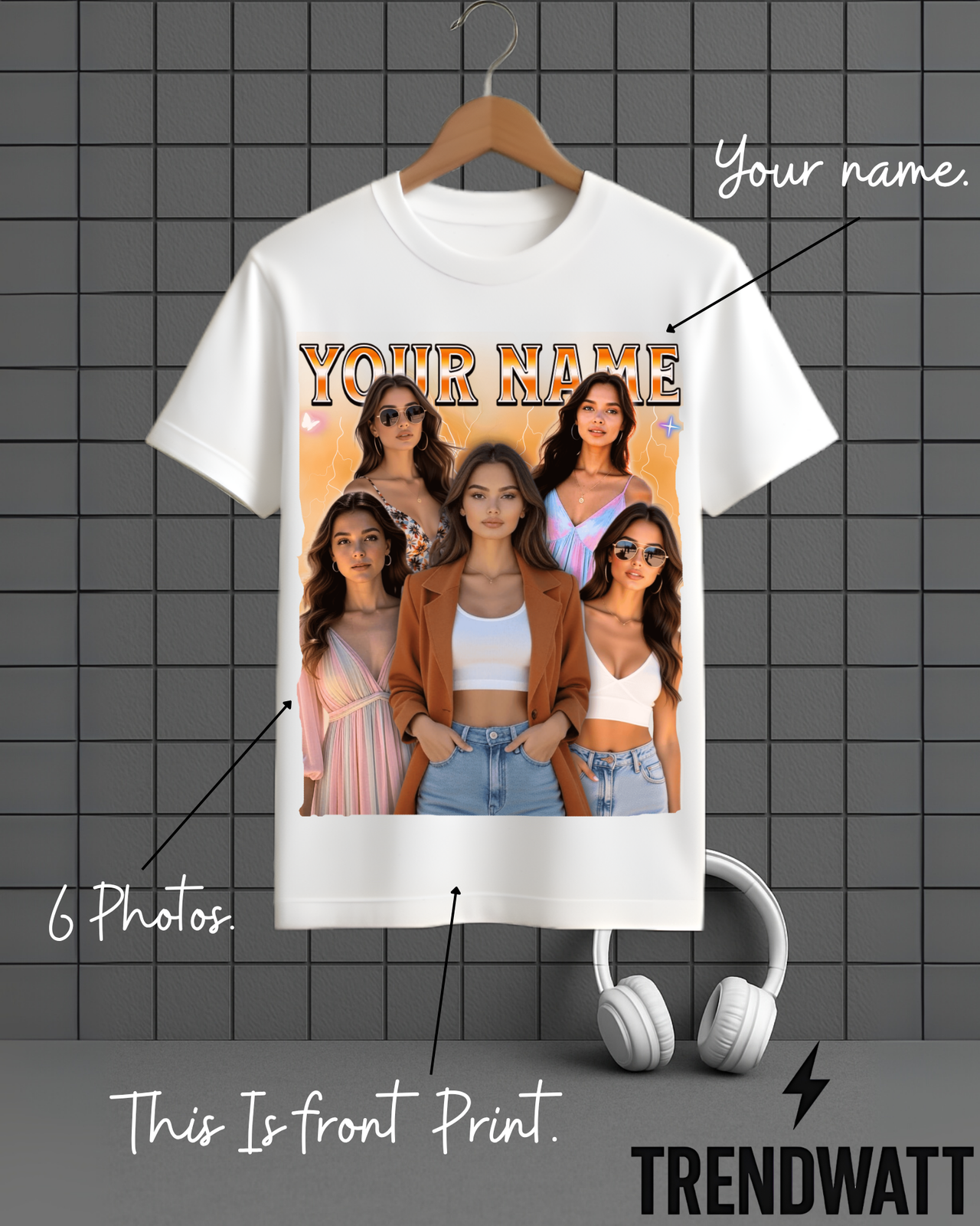 Custom Name & 6 Photos | Personalized Memory T-Shirt