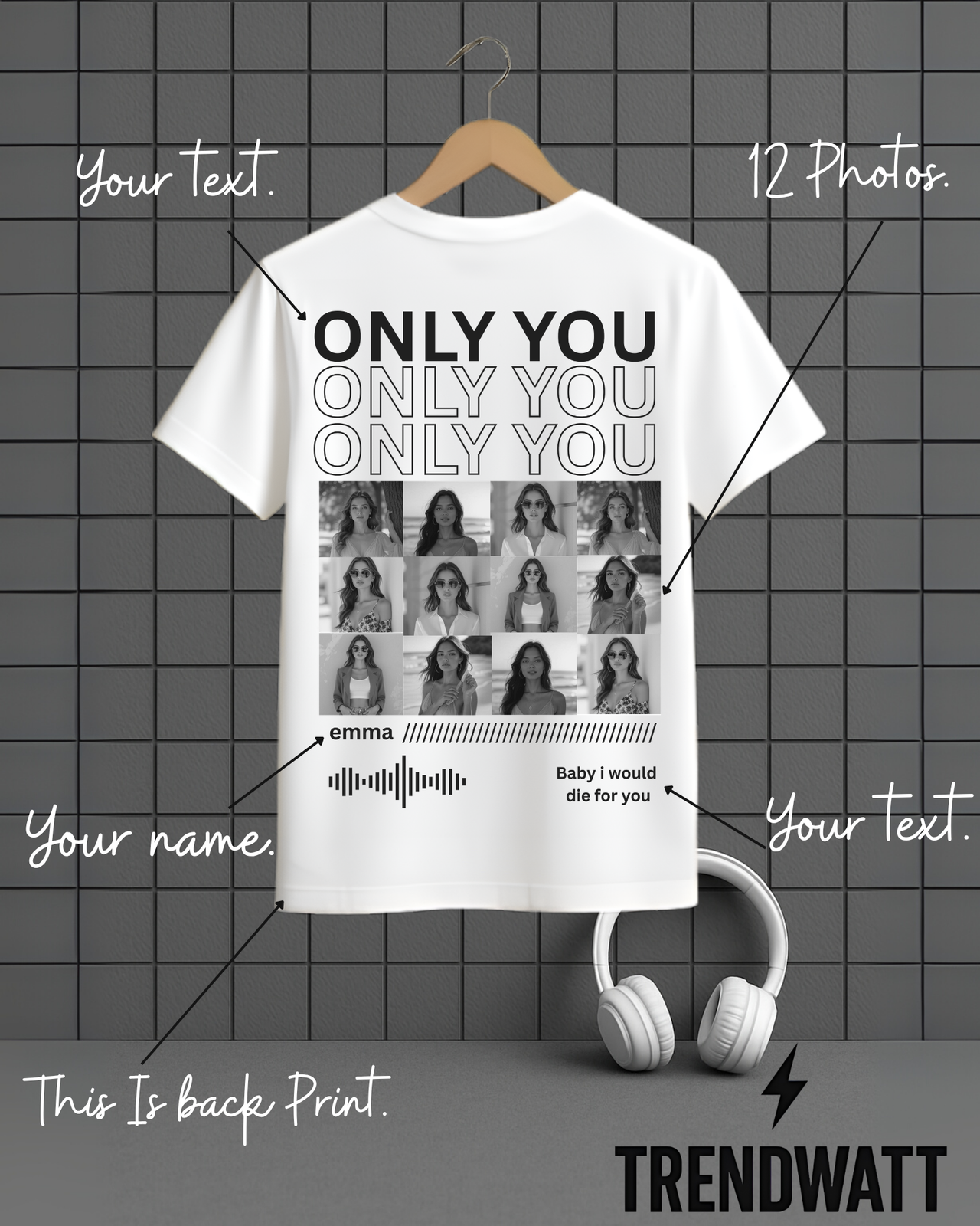 Custom 12 Photos & Text | Personalized T-Shirt