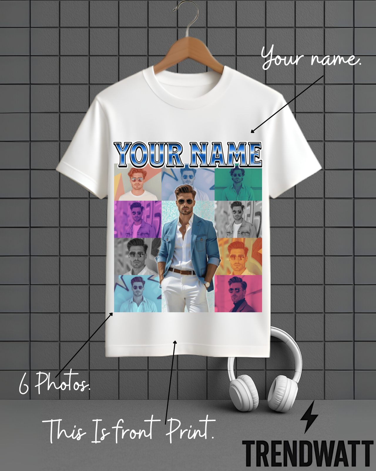 Custom Name & 6 Photos | Personalized T-Shirt